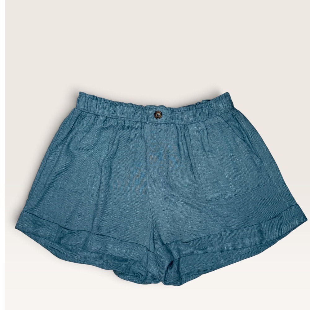 Sienna Sky Women's Large Pull On Shorts Blue Rayon Linen Lightweight NEW